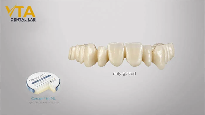 Cercon® ht ML multilayer zirconia disc showcasing smooth color transitions and natural translucency